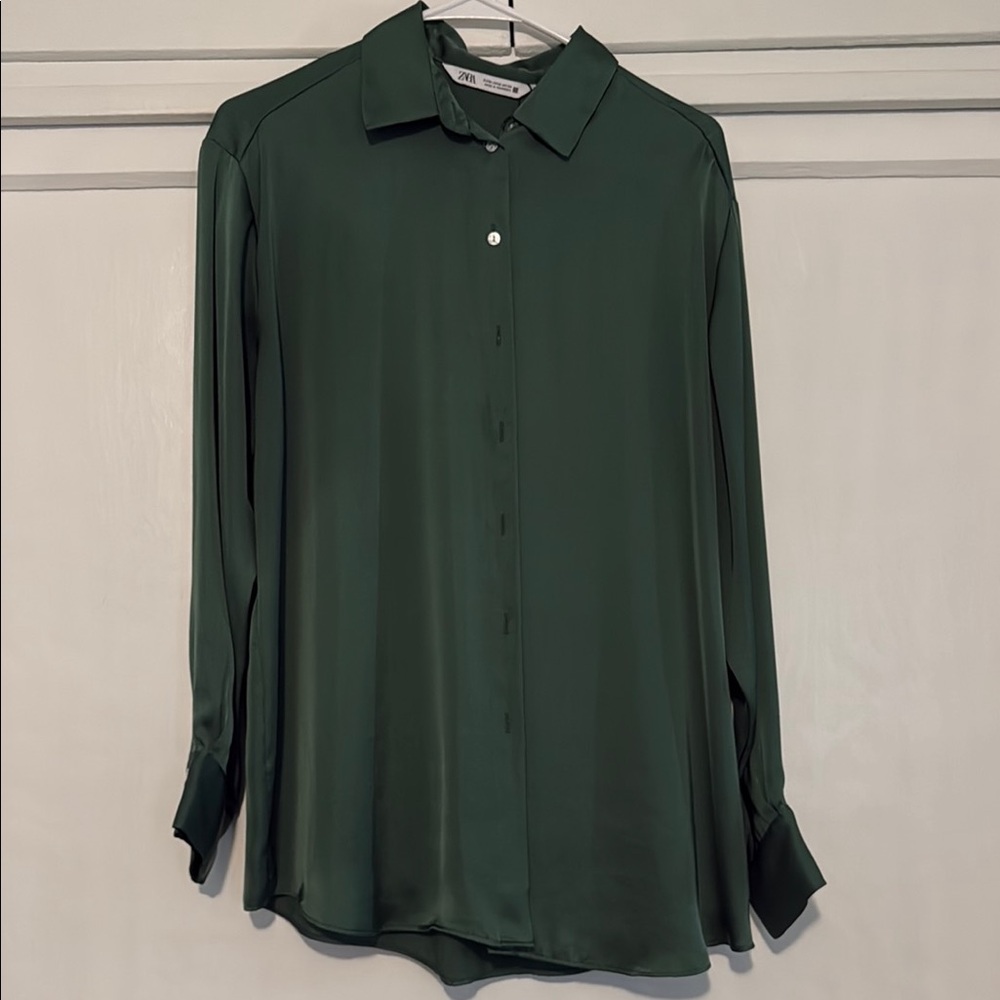 Zara Green Button Down Shirt with Notched Collar